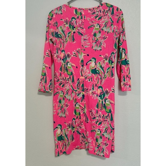 LILLY PULITZER Kristen Dress Blue Pink Teal 100% PIMA Cotton Sleeveless MEDIUM - Picture 3 of 4